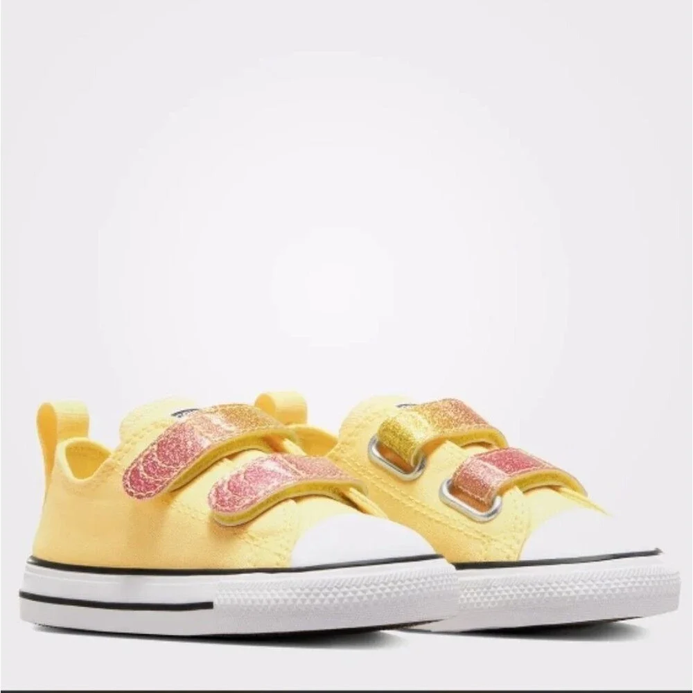 Converse Sneakers Kids Toddler Low Top Easy On Hook Loop Yellow Pink Glitter 6